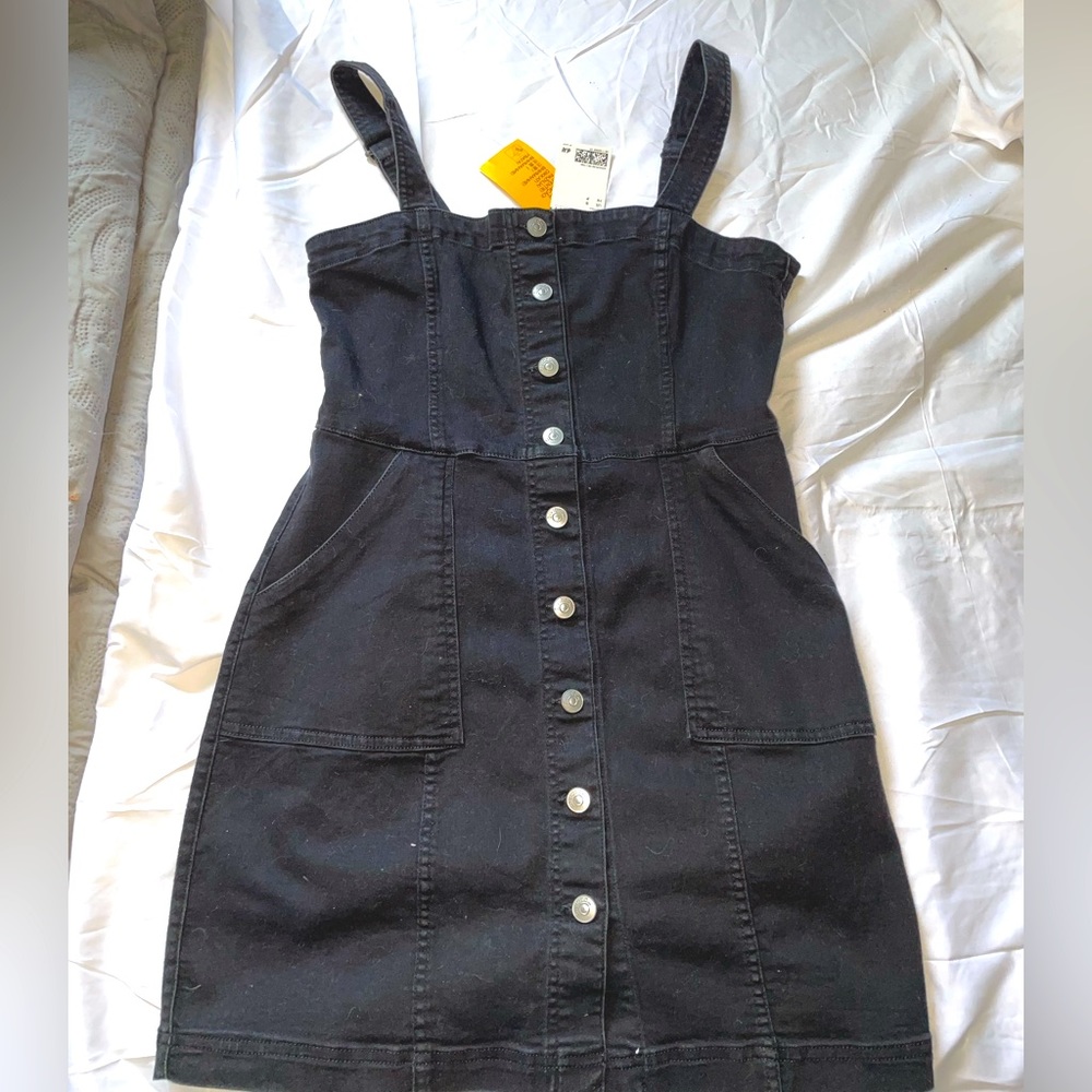 h&m black jean material mini dress